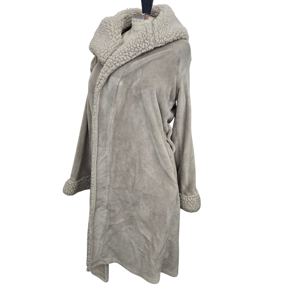 Pottery Barn S Plush Fleece Sherpa Lined Hooded Robe Gray MISSING BELT‎